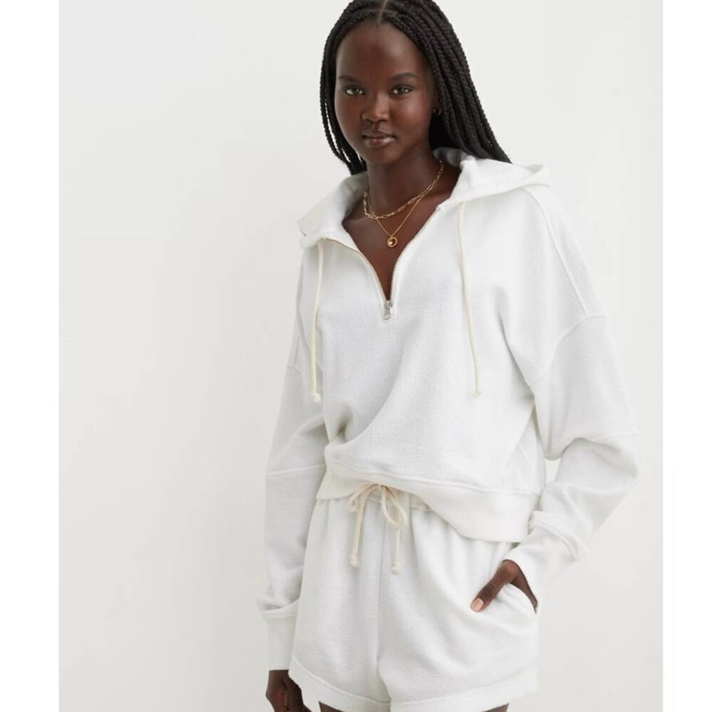 Aerie Restart Quarter Zip Hoodie White Pullover Size XS